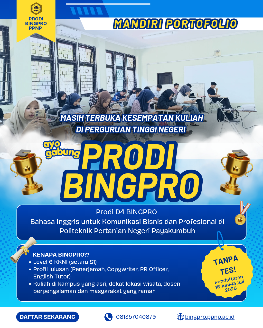 Politeknik Pertanian Negeri Payakumbuh (PPNP) Buka Jalur Mandiri Portofolio untuk Prodi Baru D4 Bahasa Inggris untuk Komunikasi Bisnis dan Profesional (BINGPRO)
